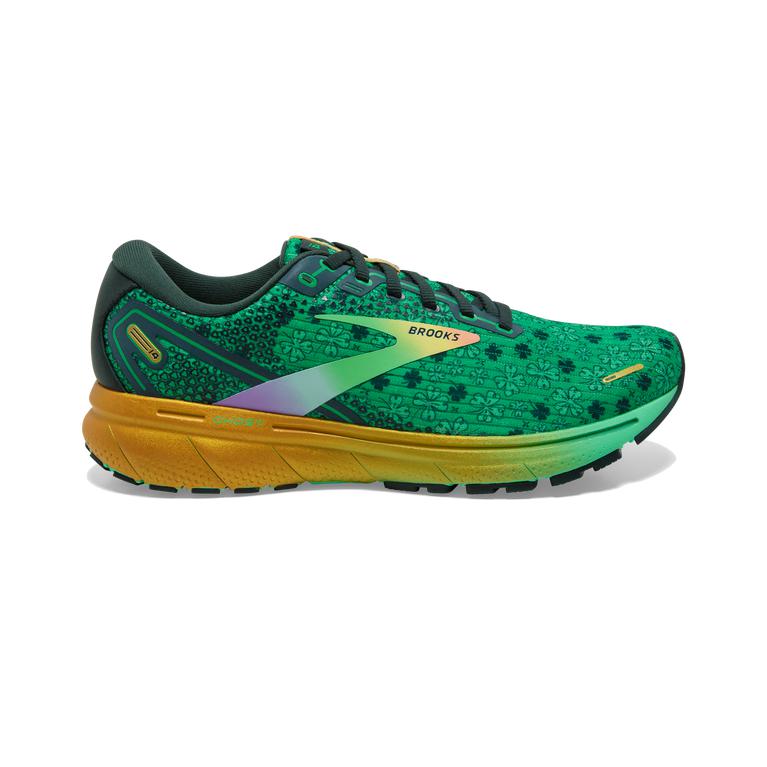 Brooks Ghost 14 Cushioned Road Running Shoes - Women's - Bright Green/Gables/Gold (31548-VIXQ)